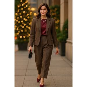 Vintage Old Money 80s Career Prophecy Womens 8 Wool 2 Piece Heritage Pant Suit